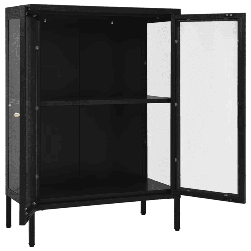 Aparador - Bufete - Móvei de apoio 75x35x105 cm vidro e aço preto pt2410