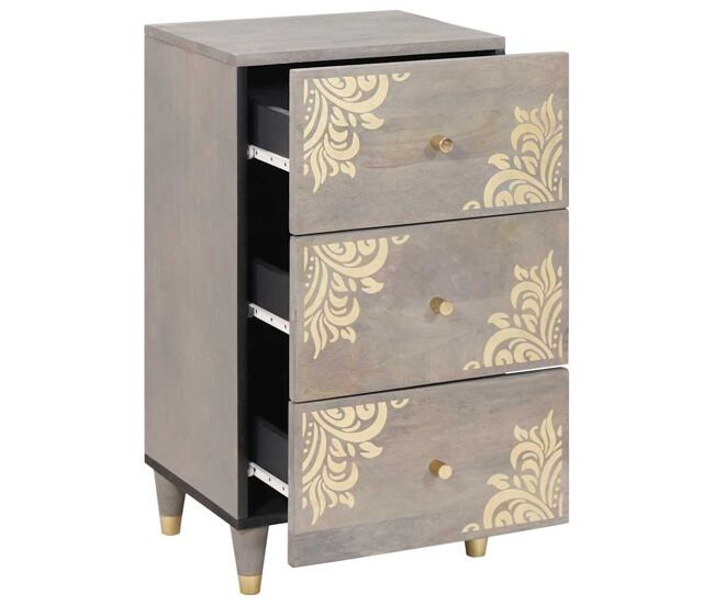 Aparador - mueble de almacenamiento gris y dorado 40 x 33 x 75 cm madera de mango maciza es4085