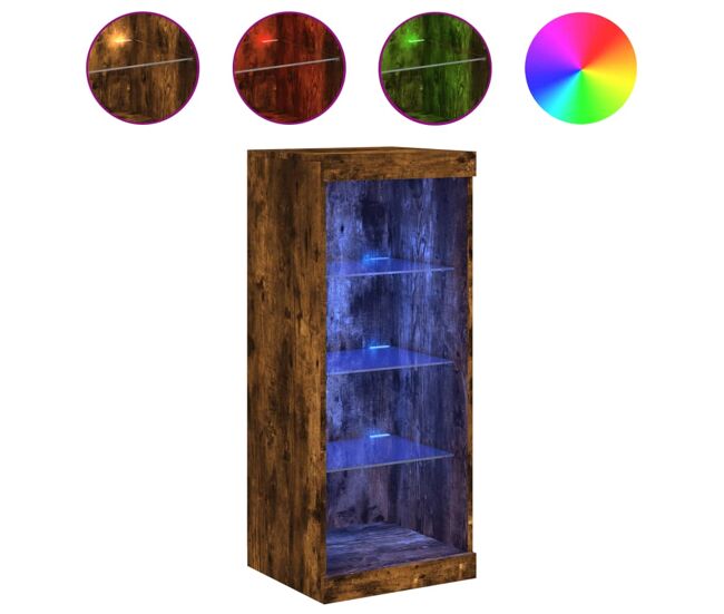 Aparador - mueble de almacenamiento con luces led roble ahumado 41x37x100 cm es2040