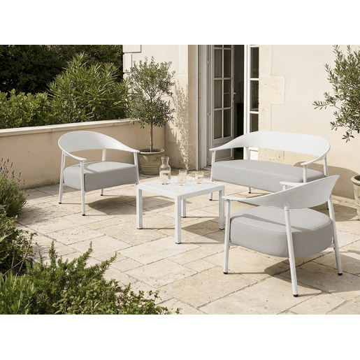 Conjunto de mobiliário de jardim em metal e plástico Céora - 4 lugares - Branco