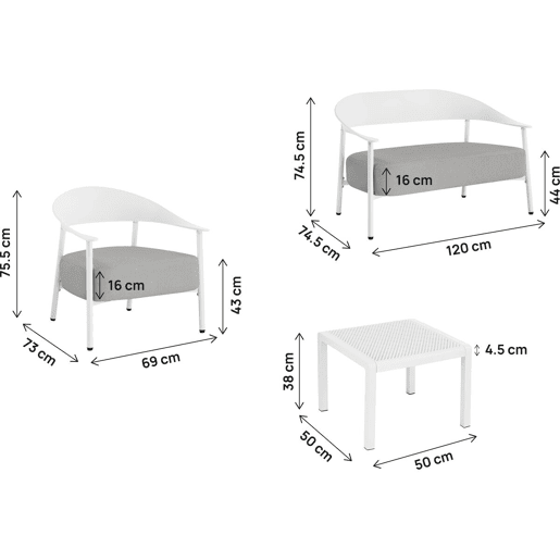 Conjunto de mobiliário de jardim em metal e plástico Céora - 4 lugares - Branco