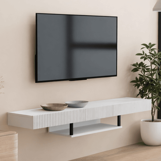 Móvel TV Suspenso Sala de estar e jantar Branco 150x40x22 1 gaveta Renzo Muebles Bonitos