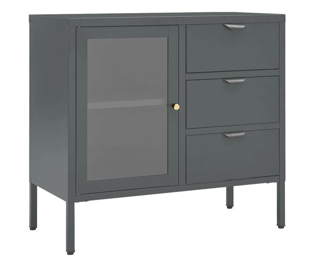 Aparador - mueble de almacenamiento de acero y vidrio templado antracita 75x35x70 cm es2411