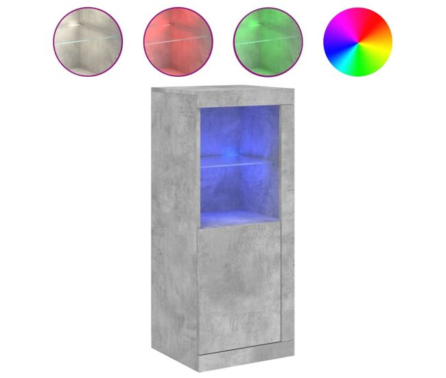 Aparador - mueble de almacenamiento con luces led gris hormigón 41x37x100 cm es1957