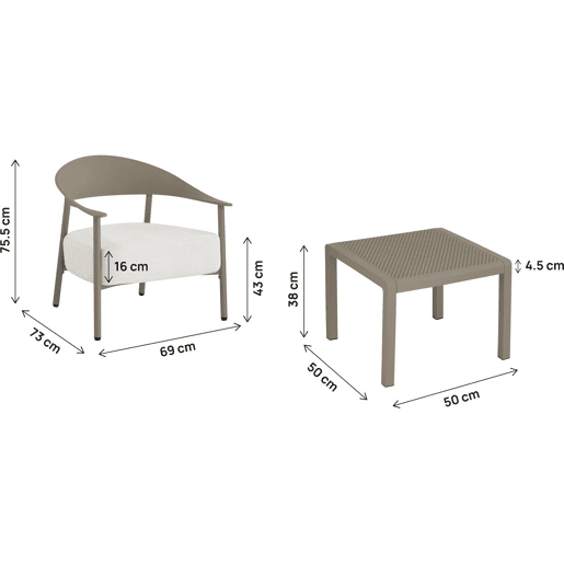 Conjunto de mobiliário de jardim em metal e plástico Céora - 2 lugares - Taupe