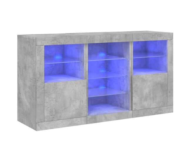 Aparador - mueble de almacenamiento con luces led gris hormigón 123x37x67 cm es1941