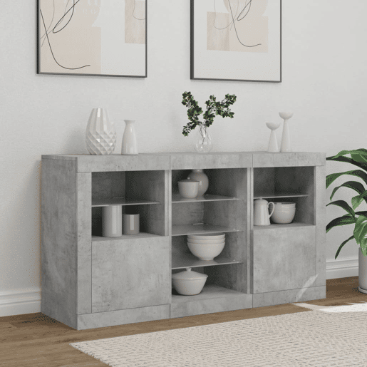Aparador - Bufete - Móvei de apoio com luzes LED 123x37x67 cm cinzento cimento pt1941