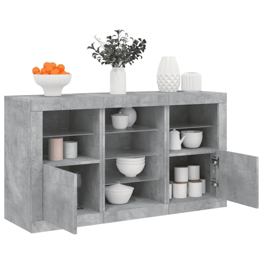 Aparador - Bufete - Móvei de apoio com luzes LED 123x37x67 cm cinzento cimento pt1941