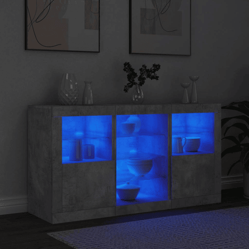 Aparador - Bufete - Móvei de apoio com luzes LED 123x37x67 cm cinzento cimento pt1941