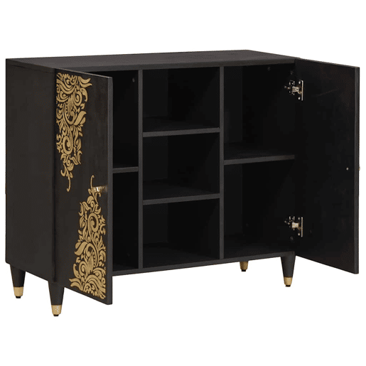 Bufete - Móvei de apoio com porta Preto 90 x 33 x 75 cm Madeira de manga maciça pt4811