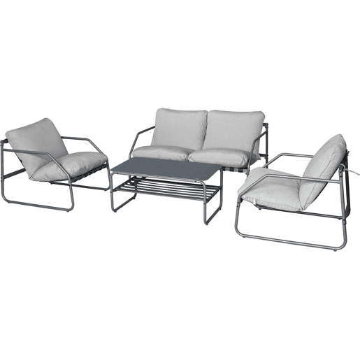 Conjunto de mobiliário de jardim em metal Sora com almofadas - 4 lugares - Cinzento