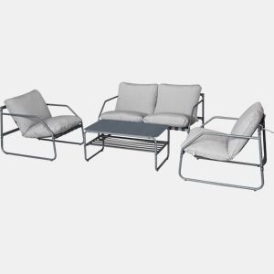 Conjunto de mobiliário de jardim em metal Sora com almofadas - 4 lugares - Cinzento