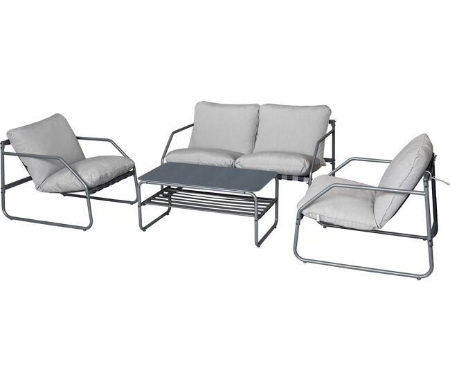 Conjunto de muebles de jardín de metal "sora" con cojines - 4 plazas - gris