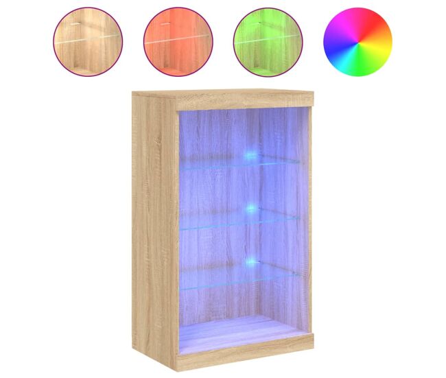 Aparador - mueble de almacenamiento con luces led roble sonoma 60,5x37x100 cm es2082