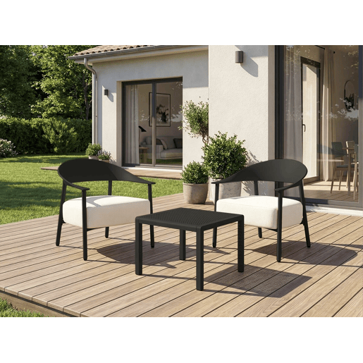 Conjunto de 2 cadeirões de jardim Céora em plástico e metal - Preto