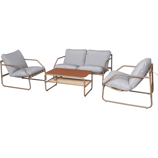Conjunto de mobiliário de jardim em metal Sora com almofadas - 4 lugares - Terracota