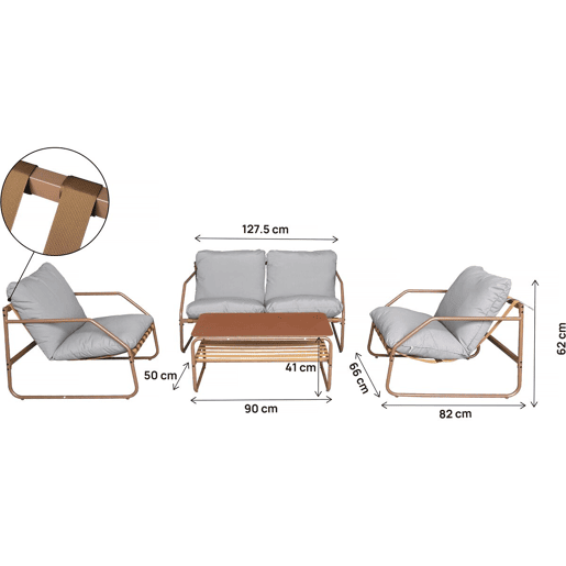 Conjunto de mobiliário de jardim em metal Sora com almofadas - 4 lugares - Terracota