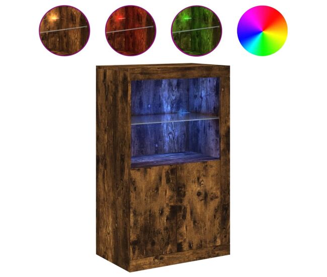 Aparador - mueble de almacenamiento con luces led madera de ingeniería roble ahumado es2003