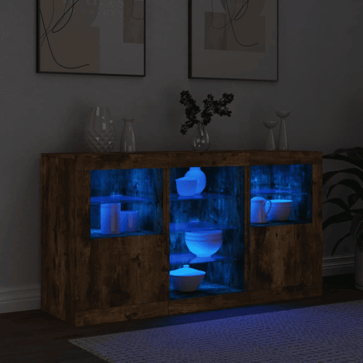 Aparador - Bufete - Móvei de apoio com luzes LED 123x37x67 cm carvalho fumado pt2022