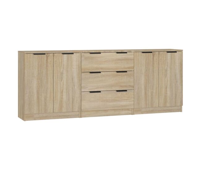 Aparador - mueble de almacenamiento de 3 piezas madera contrachapada color roble sonoma es2160