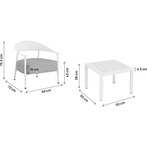 Conjunto de mobiliário de jardim em metal e plástico Céora - 2 lugares - Branco