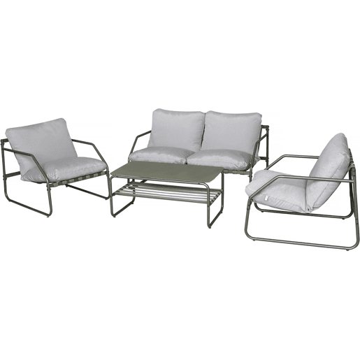 Conjunto de mobiliário de jardim em metal Sora com almofadas - 4 lugares - Verde