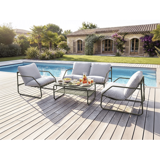 Conjunto de mobiliário de jardim em metal Sora com almofadas - 4 lugares - Verde
