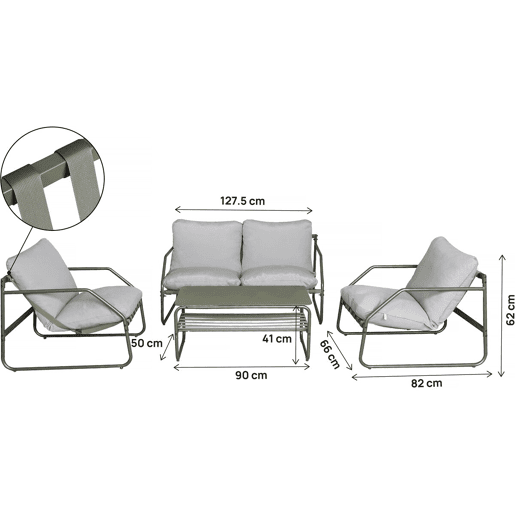 Conjunto de mobiliário de jardim em metal Sora com almofadas - 4 lugares - Verde
