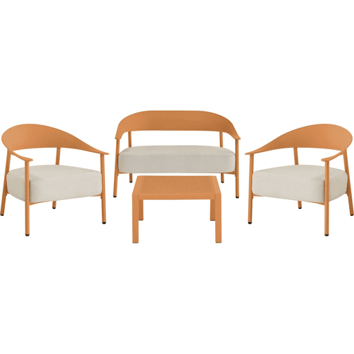 Conjunto de mobiliário de jardim em metal e plástico Céora - 4 lugares - Laranja
