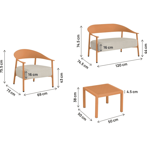 Conjunto de mobiliário de jardim em metal e plástico Céora - 4 lugares - Laranja
