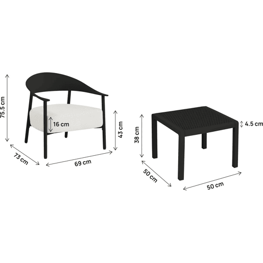 Conjunto de mobiliário de jardim em metal e plástico Céora - 2 lugares - Preto