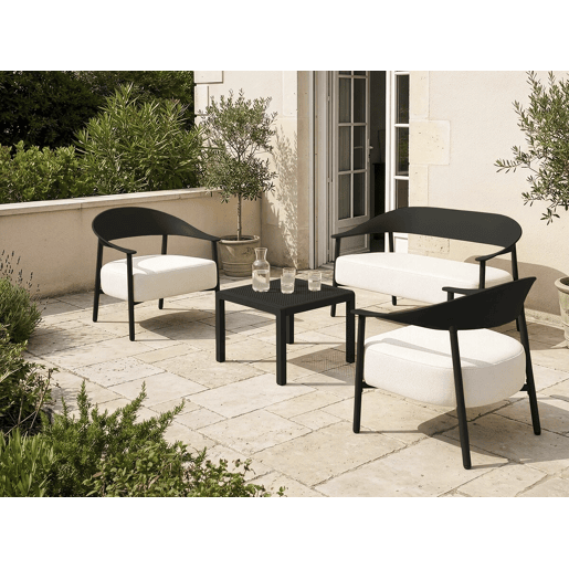 Conjunto de mobiliário de jardim em metal e plástico Céora - 4 lugares - Preto