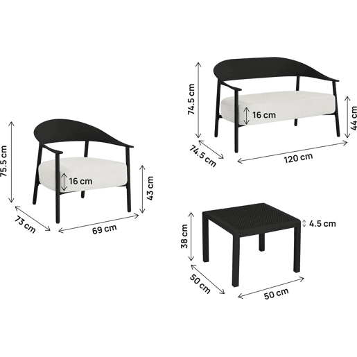 Conjunto de mobiliário de jardim em metal e plástico Céora - 4 lugares - Preto