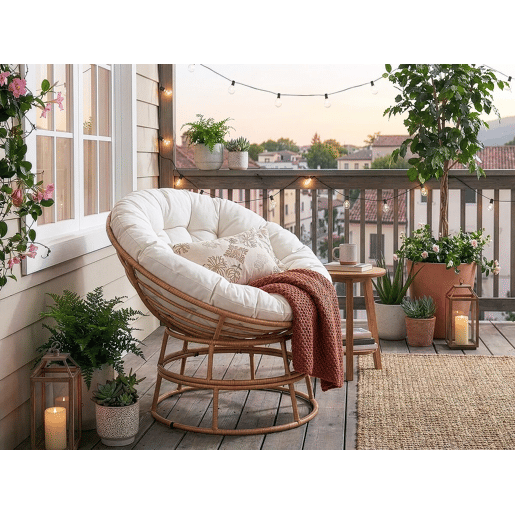 Cadeirão Papasan interiorexterior loveuse estilo Bali - Ø91cm - Bege