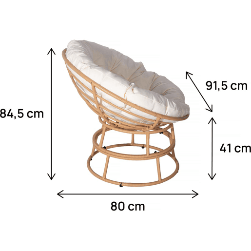 Cadeirão Papasan interiorexterior loveuse estilo Bali - Ø91cm - Bege