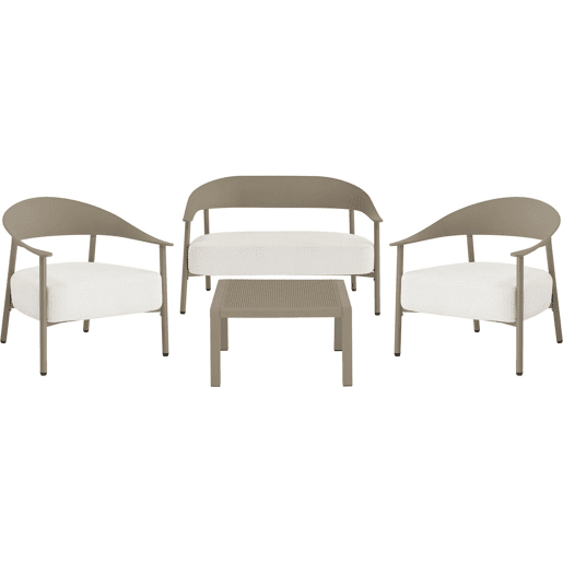 Conjunto de mobiliário de jardim em metal e plástico Céora - 4 lugares - Taupe