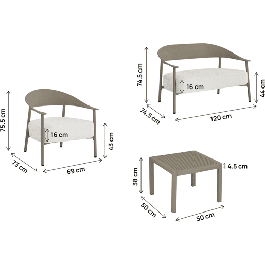 Conjunto de mobiliário de jardim em metal e plástico Céora - 4 lugares - Taupe