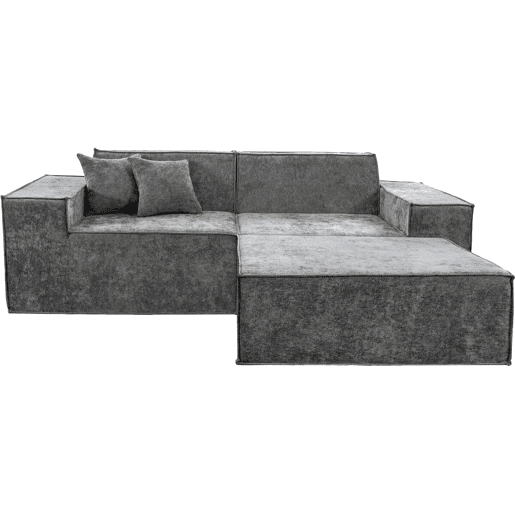Sofá modular reto com pufe em tecido texturado Lusso - 3 lugares - Cinza