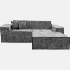 Sofá modular reto com pufe em tecido texturado Lusso - 3 lugares - Cinza