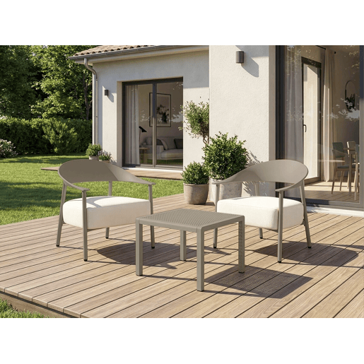 Conjunto de 2 cadeirões de jardim Céora em plástico e metal - Taupe