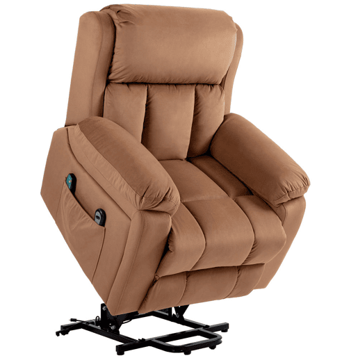 HOMCOM Poltrona Relax Levanta Pessoas Elétrica Poltrona Elevatória com 8 Pontos de Massagem Poltrona Reclinável com Função de Aquecimento Controlo Remoto e Bolso Lateral Marrom