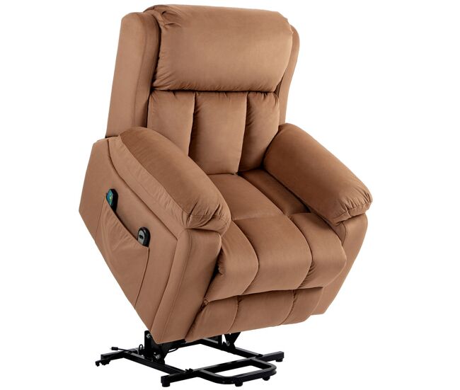 Homcom sillón relax reclinable eléctrico levanta personas mayores, con masaje vibratorio y calor, sillón elevador, con control remoto, reposapiés, tapizado en cuero sintético, bolsillos, marrón