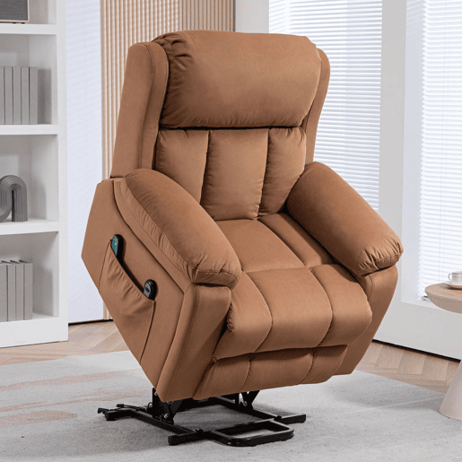 HOMCOM Poltrona Relax Levanta Pessoas Elétrica Poltrona Elevatória com 8 Pontos de Massagem Poltrona Reclinável com Função de Aquecimento Controlo Remoto e Bolso Lateral Marrom