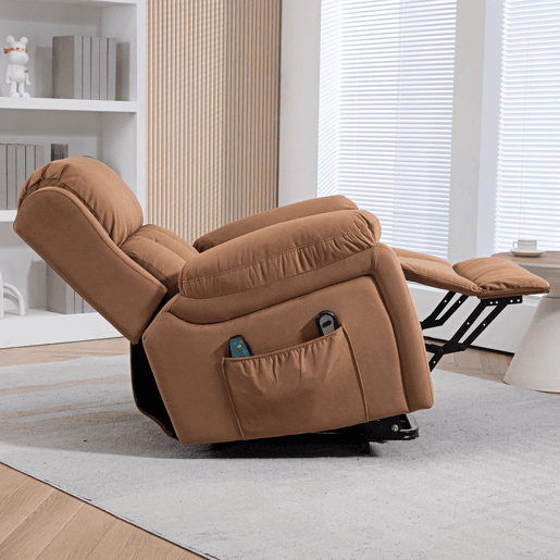 HOMCOM Poltrona Relax Levanta Pessoas Elétrica Poltrona Elevatória com 8 Pontos de Massagem Poltrona Reclinável com Função de Aquecimento Controlo Remoto e Bolso Lateral Marrom