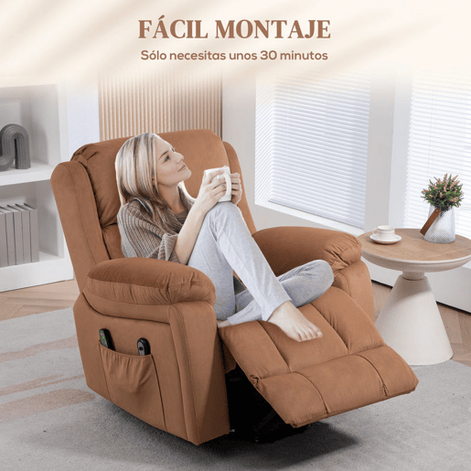 HOMCOM Poltrona Relax Levanta Pessoas Elétrica Poltrona Elevatória com 8 Pontos de Massagem Poltrona Reclinável com Função de Aquecimento Controlo Remoto e Bolso Lateral Marrom