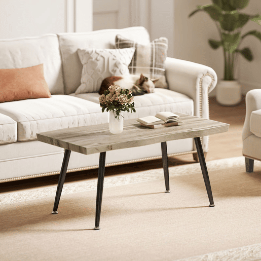HOMCOM Mesa de Centro Mesa de Apoio para Sala de Estar Moderna com Tampo Espesso de 4 cm Pés de Aço para Sala de Estar Quarto 100x50x45 cm Carvalho