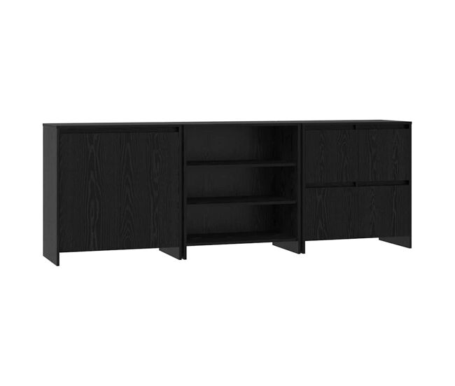 Aparador - mueble de almacenamiento 3 pcs roble negro 70 x 41 x 75 cm madera de ingeniería es62