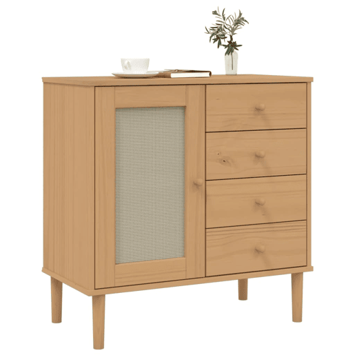 Aparador - Bufete - Móvei de apoio aspeto de vime 80x40x80 cm pinho maciço castanho pt1651