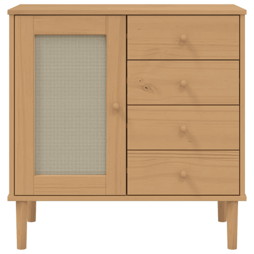 Aparador - Bufete - Móvei de apoio aspeto de vime 80x40x80 cm pinho maciço castanho pt1651