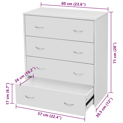 Aparador - Bufete - Móvei de apoio com 4 gavetas 60 x 30,5 x 71 cm branco pt1705
